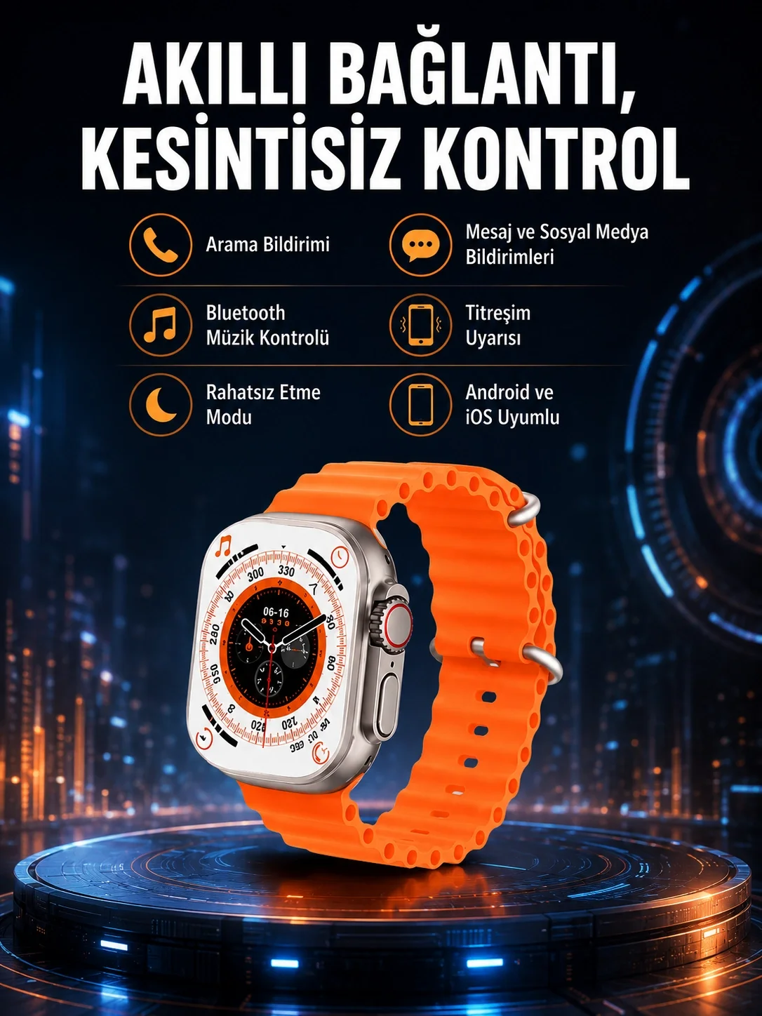 İthalat® Ultra Akıllı Saat 49 Mm Çift Kordonlu Arama Cevaplama Bluetooth Bağlantılı
