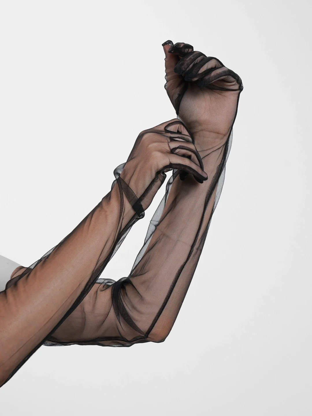 İthalat® Uzun Boy Likralı Siyah Renk Yetişkin Mega Tül Eldiven 53 cm