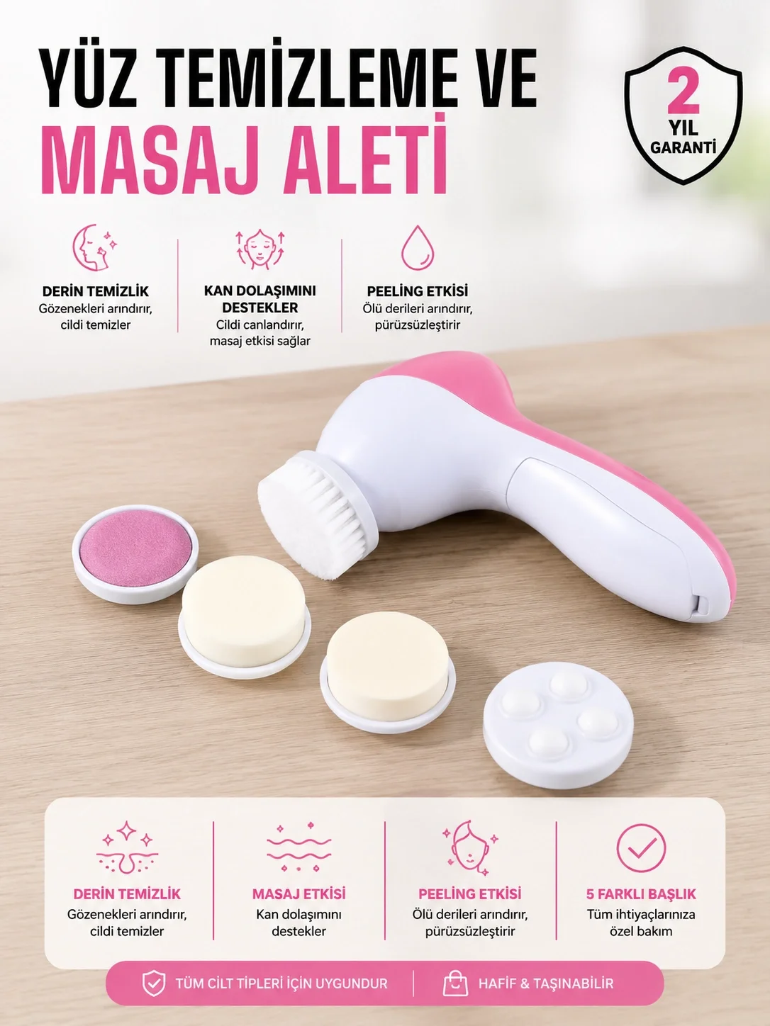 İthalat® Uzun Pil Ömrü ve Etkili Sonuçlar Sunan 5 Fonksiyonlu Cilt Bakım Cihazı