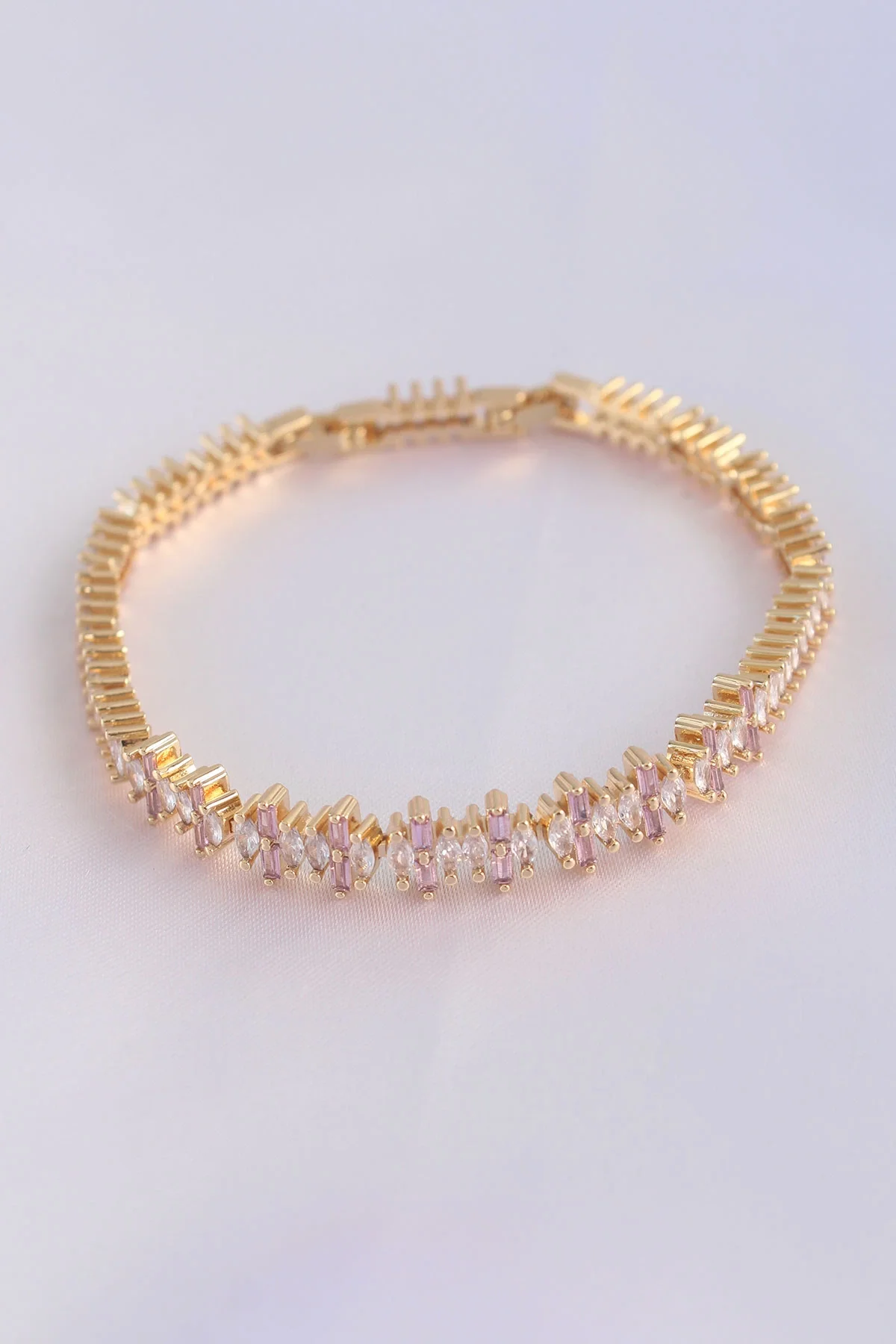 İthalat® Vip Seri Pirinç Pembe Zirkon Taşlı Gold Renk Baget Model