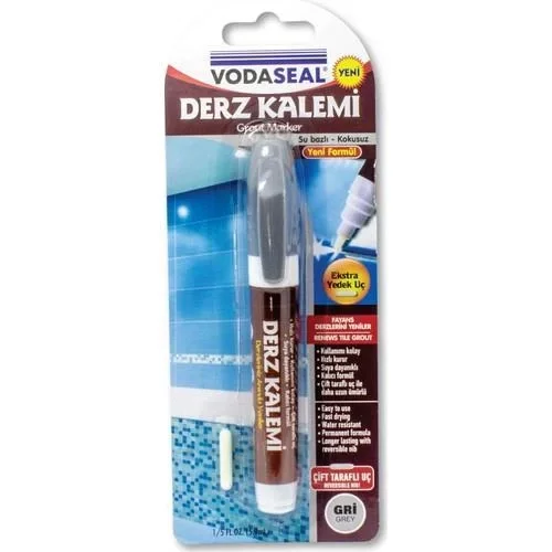 İthalat® Vodaseal Çift Uçlu Su Bazlı Kokusuz Kalıcı Derz Kalemi Gri