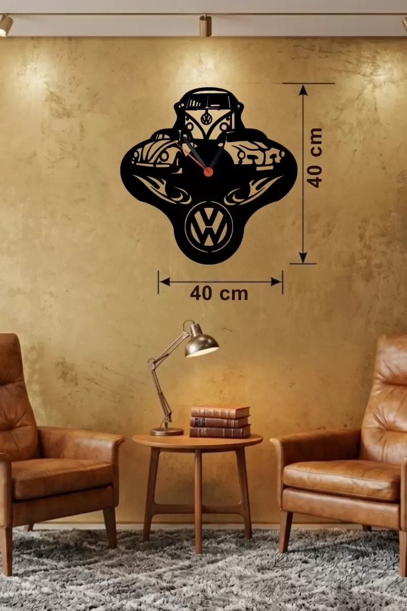İthalat® Vosvos ve Retro Araba Temalı Ahşap Duvar Saati - 40x40 cm Lazer Kesim İthalat® Vosvos ve Retro Araba Temalı Ahşap Duvar Saati - 40x40 cm Lazer Kesim
