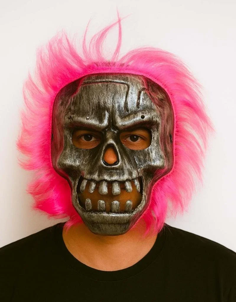 İthalat® Wild Skull - Gümüş Kafatası Pembe Saçlı İskelet Maske