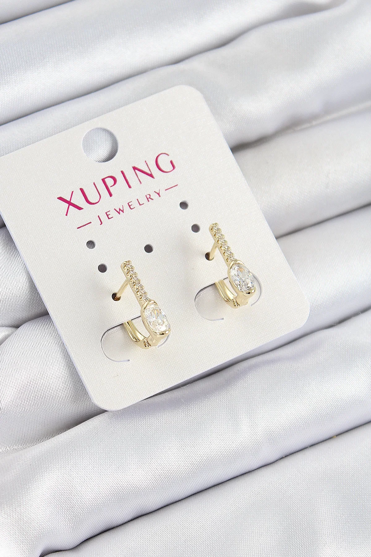 İthalat® Xuping Zirkon Taşlı I Model Gold Renk Kadın Küpe
