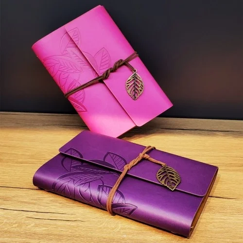 İthalat® Yaprak Desenli Çizgisiz Deri Defter