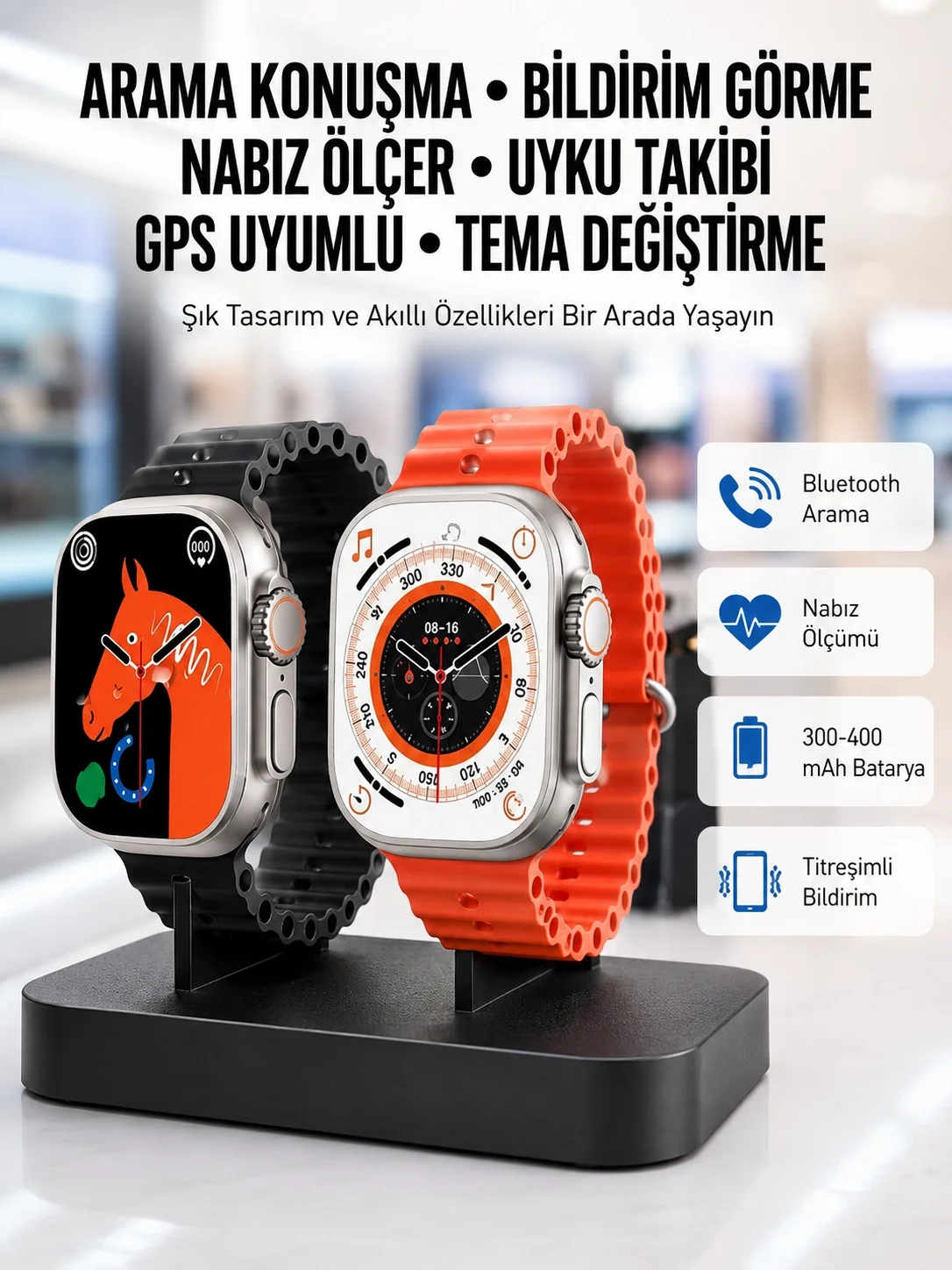 İthalat® Yeni Model Akıllı Saat Ultra Smart Watch Gümüş Kasa 45mm Titreşim