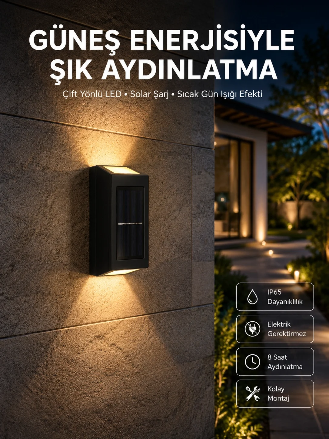 İthalat® Yeni Model Solar Çift Taraflı Duvar Lambası Dekoratif Duvar Lambası