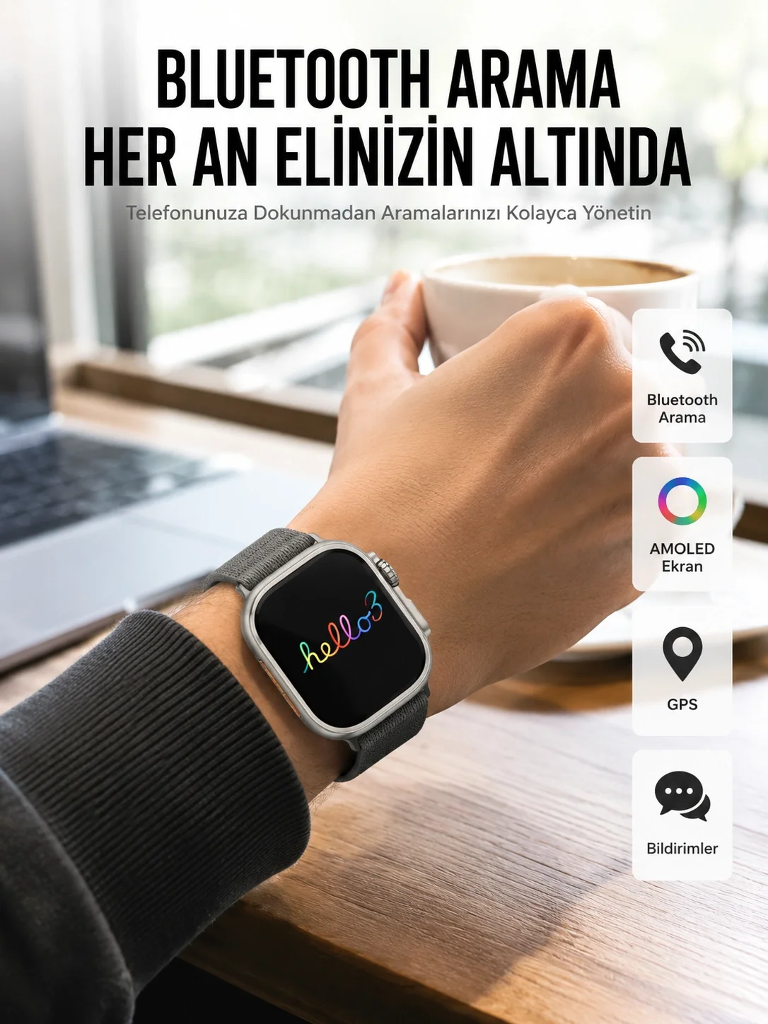 İthalat® Yeni Nesil 3 Kordonlu Kol Saati 49 MM Amoled Ekran Akıllı Saat