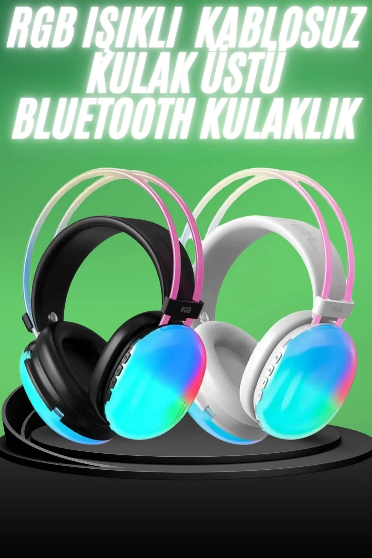 İthalat® Yeni Nesil Kulak Üstü Kablosuz Uzun Ömürlü RGB Işıklı Bluetooth Kulaklık
