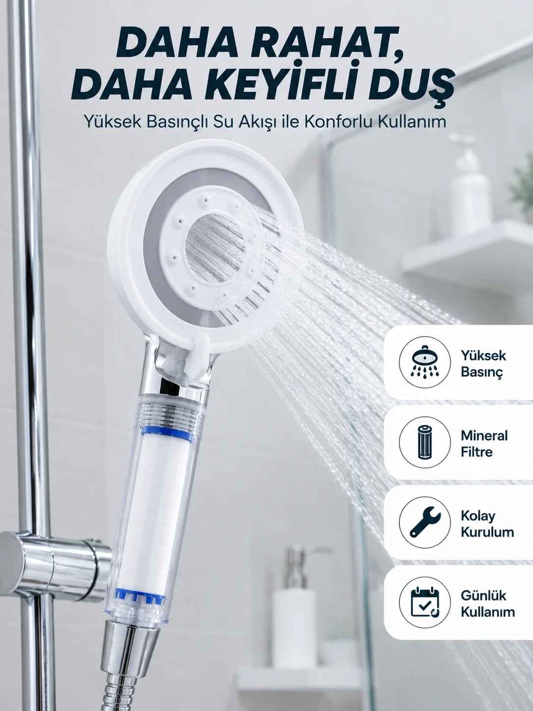 İthalat® Yüksek Basınçlı Filtreli Duş Başlığı Mineral Filtreli Su Tasarruflu El Duşu