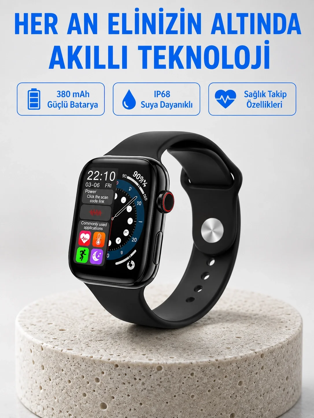 İthalat® Yüksek Çözünürlüklü 1.9" Akıllı Saat – 5-6 Gün Aktif Kullanım, Şık ve Modern Tasarım