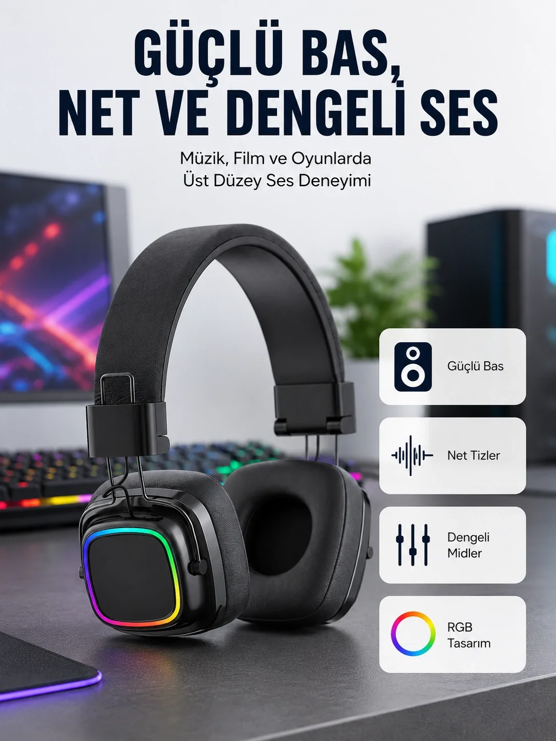 İthalat® Yüksek Ses Kaliteli Kablosuz Kulak Üstü Kulaklık – BT 5.3