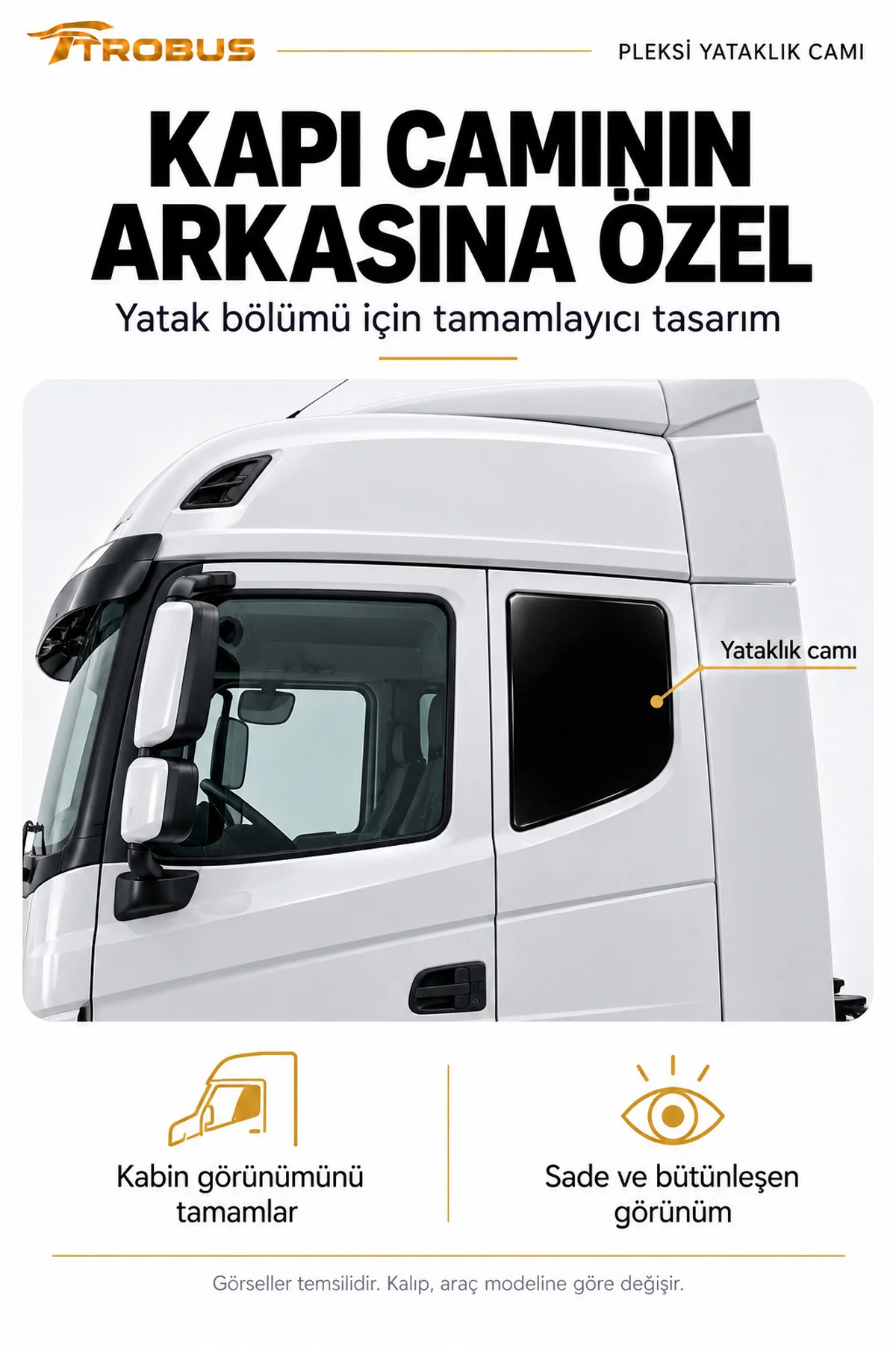 Iveco S-Way 2020-2023 Siyah Pleksi Yataklık Camı Sağ Sol 2 Parça - Görsel 4