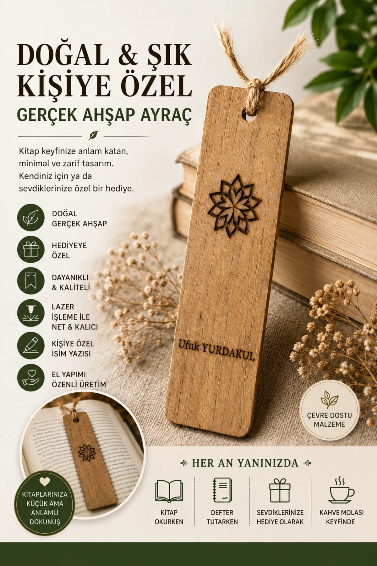 İyi Okur Mandala Desenli İsme Özel Ahşap Kitap Ayracı