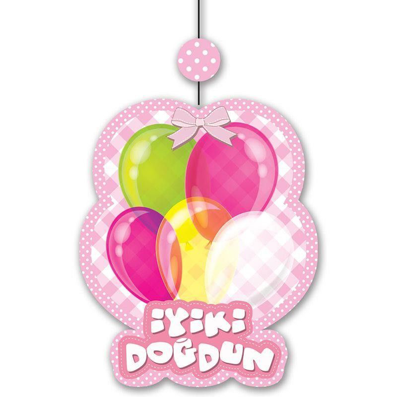 İyiki Doğdun Yazılı Asmalı İp Süs Pembe Renk 3 lü Set 12x45 cm Td