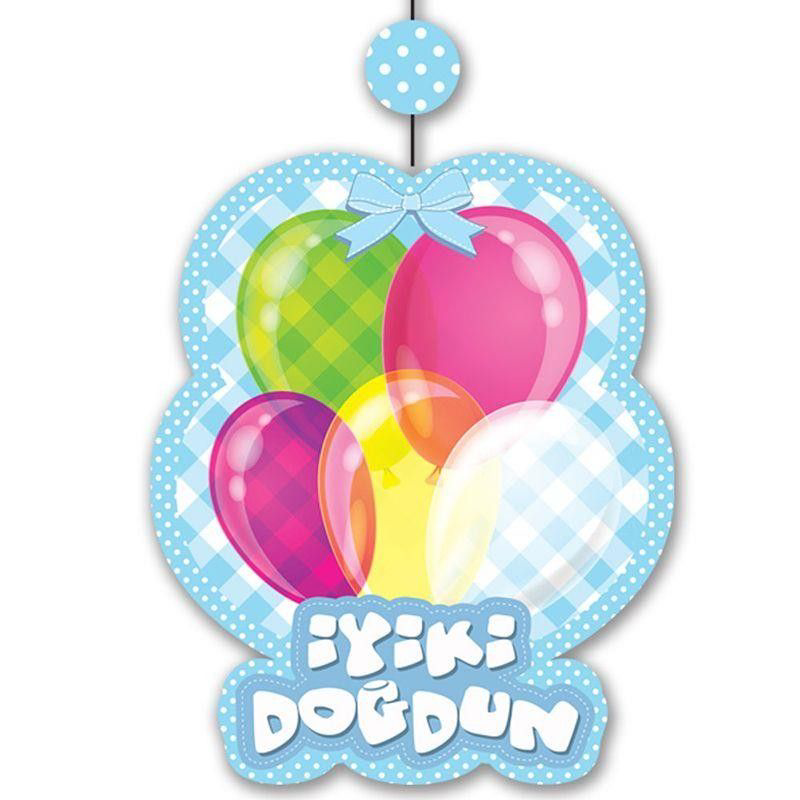 İyiki Doğdun Yazılı Asmalı İp Süs Mavi Renk 3 lü Set 12x45 cm Tdr