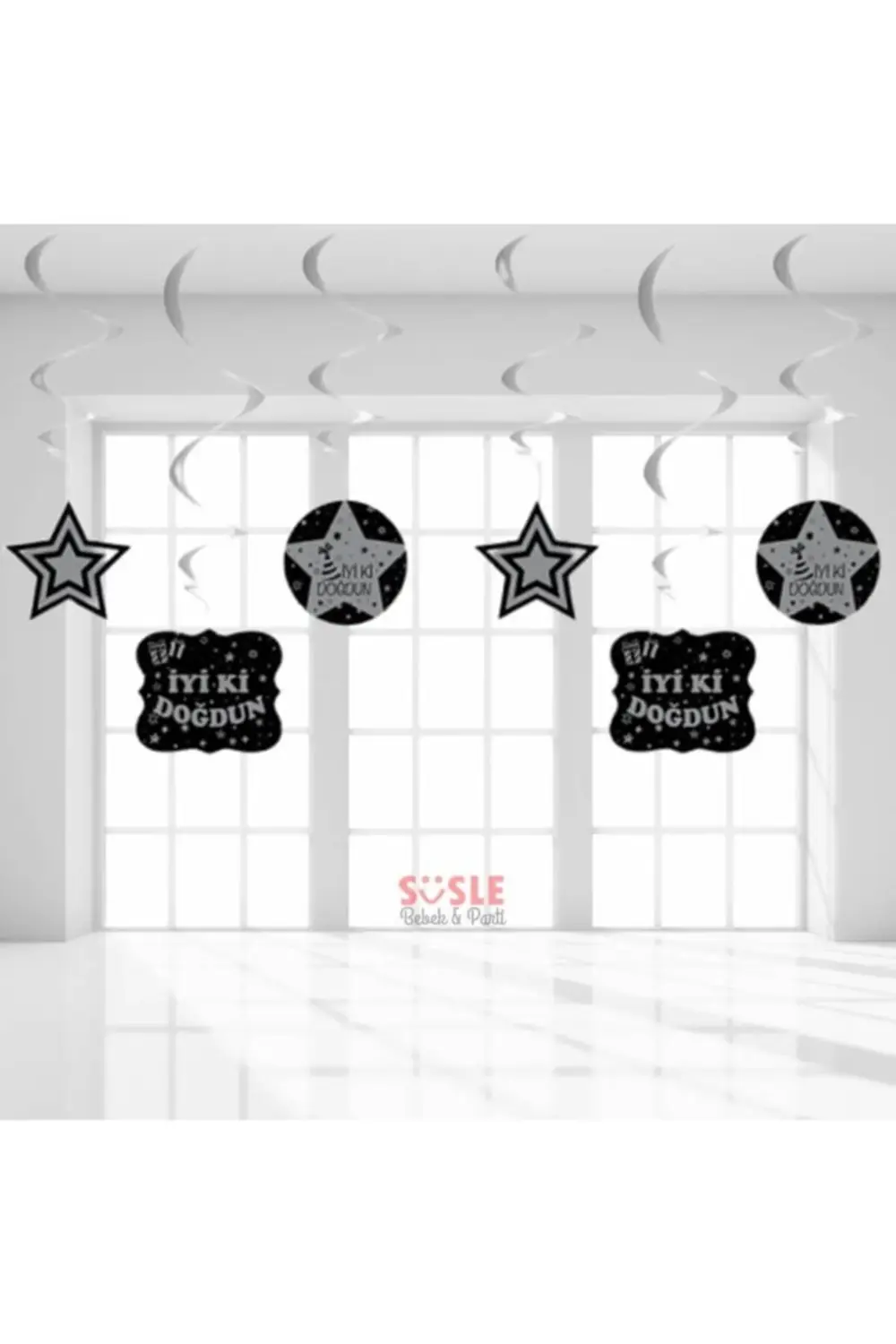 Iyiki Doğdun Yıldızlı, Tavan Sarkıt Süsü, 6 Parça, Gümüş