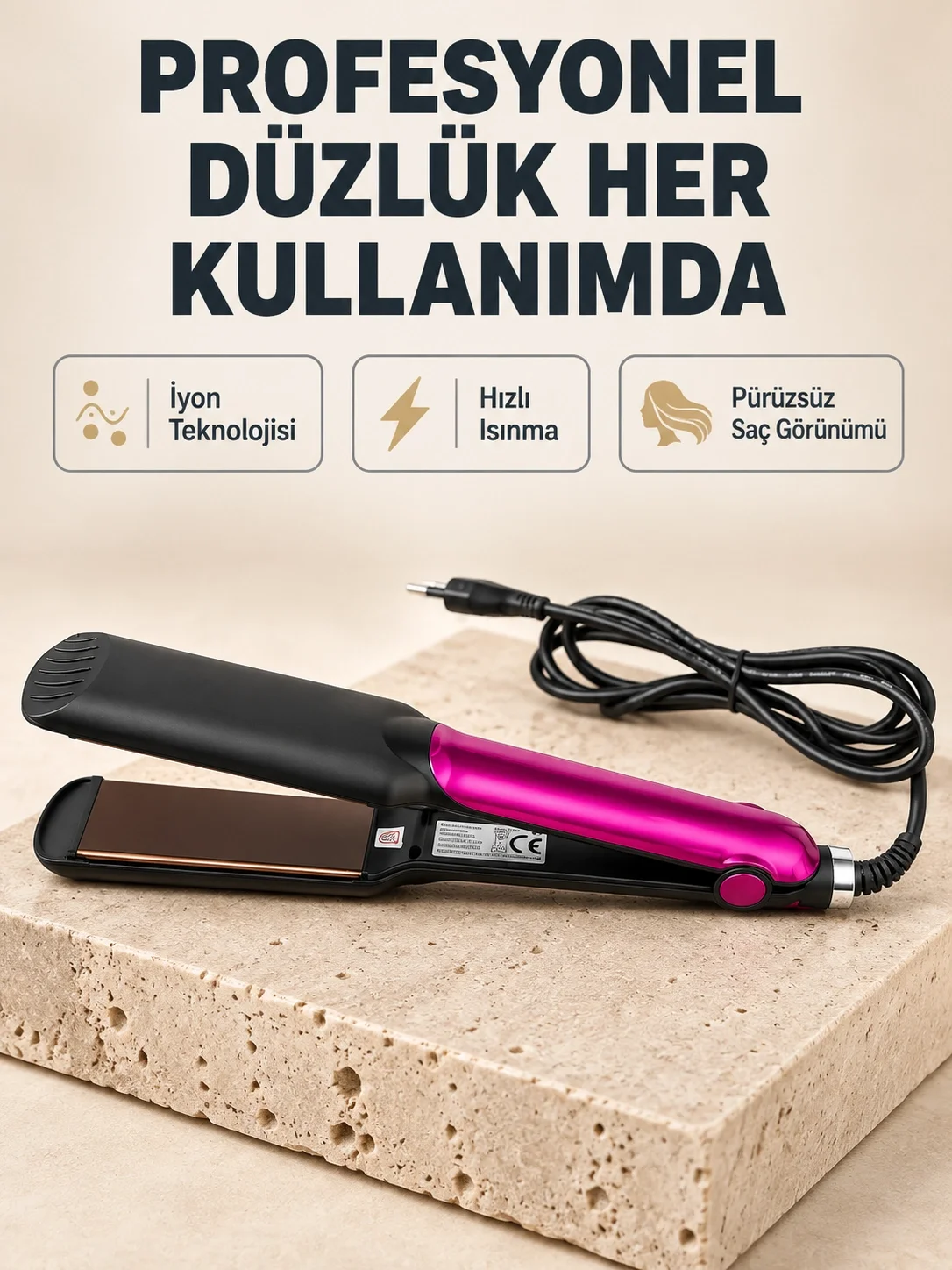 İyonik Saç Düzleştirici – 220°C Isıya Kadar Çıkan, LED Göstergeli ve Eşit Isı Dağılımlı Plaka