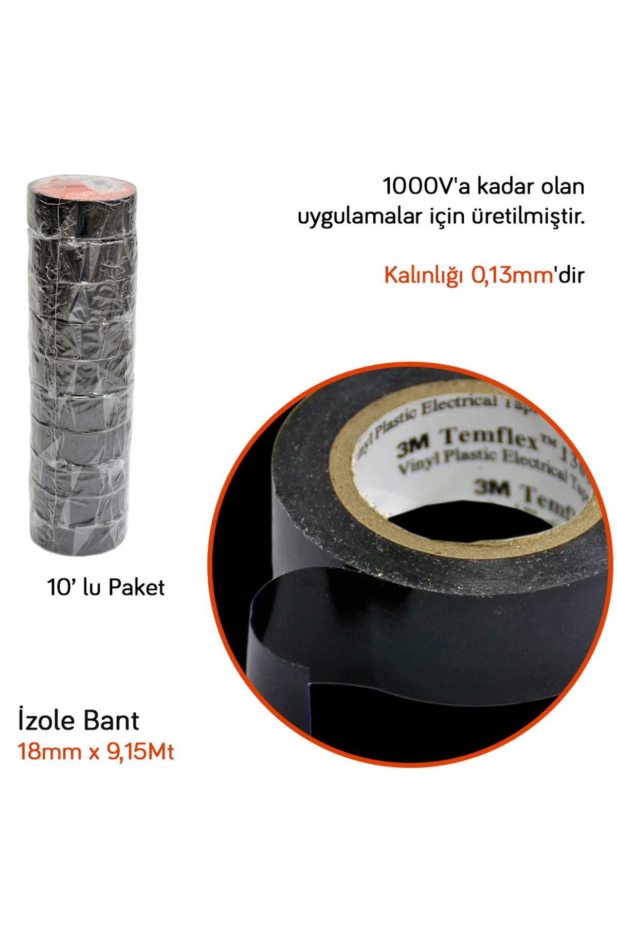 İzole Bant 19 mm Siyah PVC 10 lu Temflex 1300e