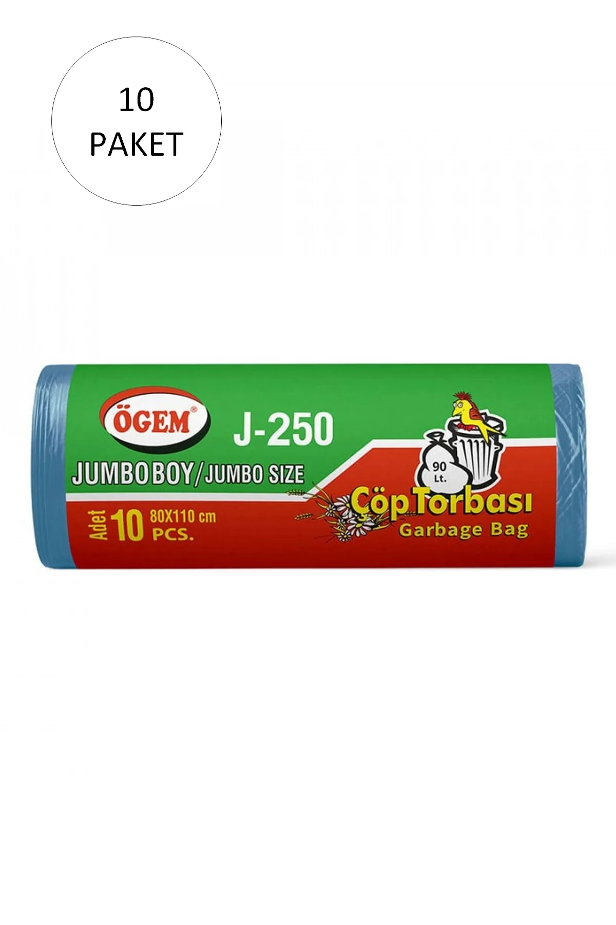 J-250 Jumbo Boy Çöp Torbası 80 x 110 cm 10 Lu Rulo Paket = 100 A