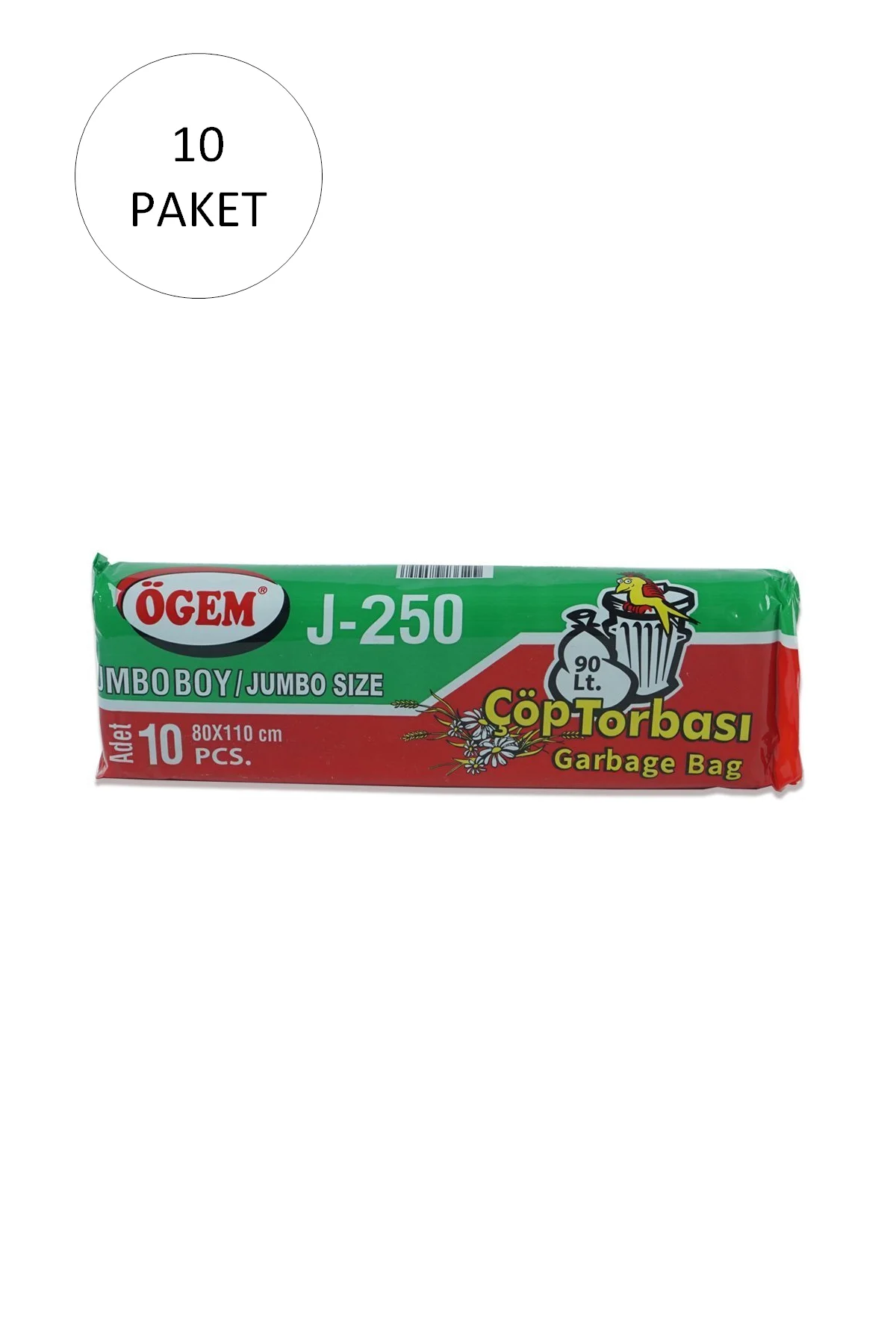 J-250 Jumbo Boy Çöp Torbası 80 x 110 cm 10 Lu Rulo x 10 Paket = 1