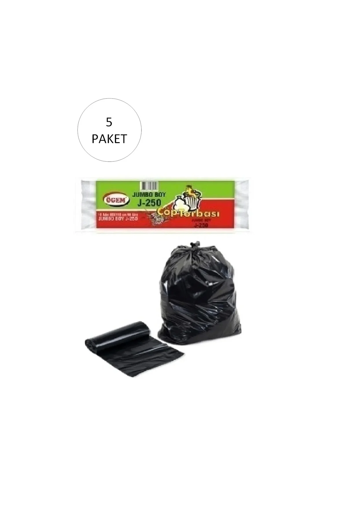 J-250 Jumbo Boy Çöp Torbası 80 x 110 cm 10 Lu Rulo x 5 Paket = 50