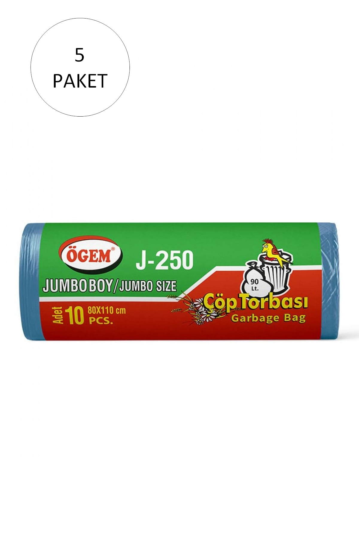 J-250 Jumbo Boy Çöp Torbası 80 x 110 cm 10 Lu Rulo x 5 Paket = 50