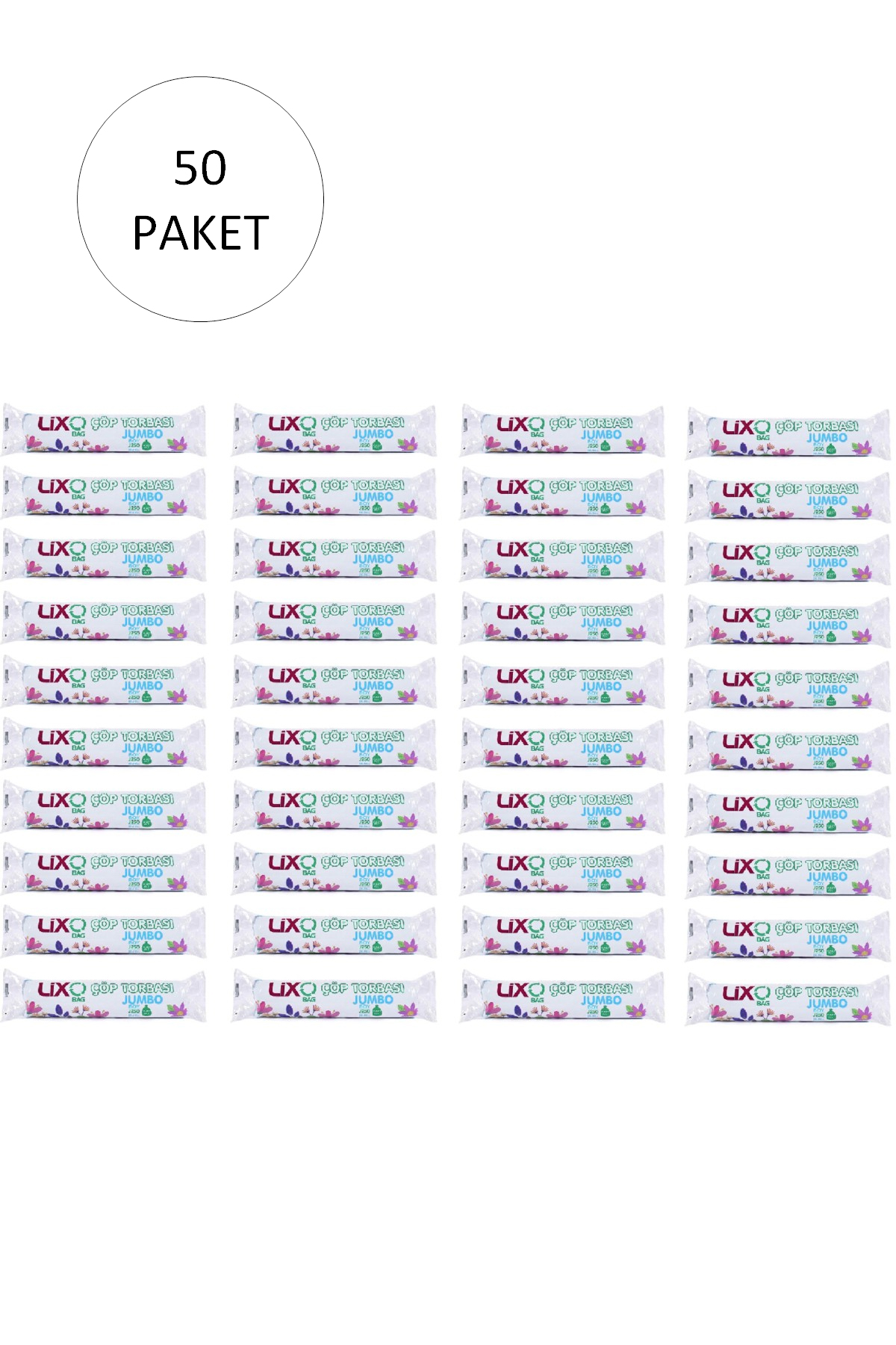 J-250 Jumbo Boy Çöp Torbası 80 x 110 cm 10 Lu Rulo x 50 Paket = 5