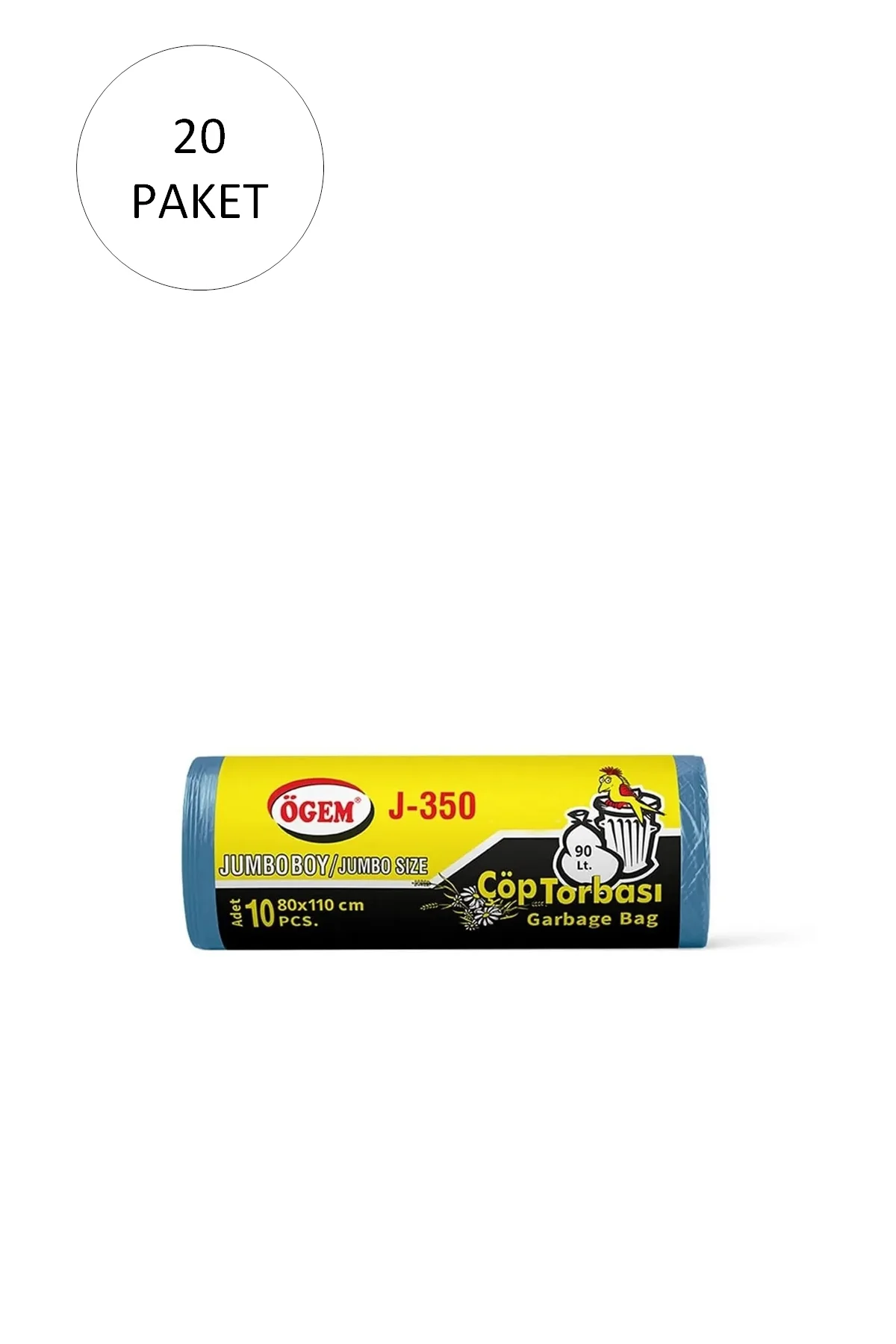 J-350 Jumbo Boy Çöp Torbası 80 x 110 cm 10 Lu Rulo x 20 Paket = 2