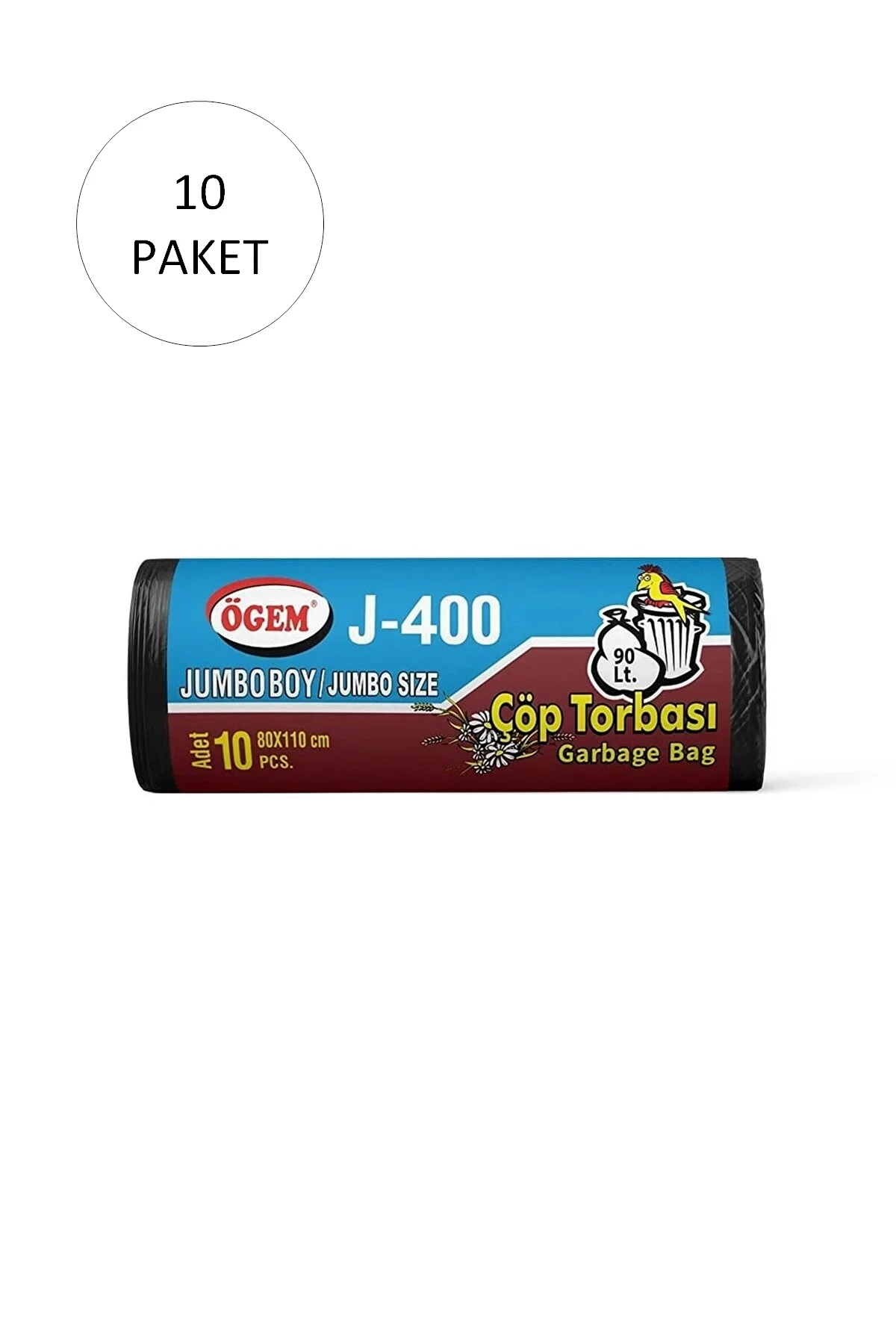J-400 Jumbo Boy Çöp Torbası 80 X 110 Cm 10 Lu Rulo X 10 Paket = 1