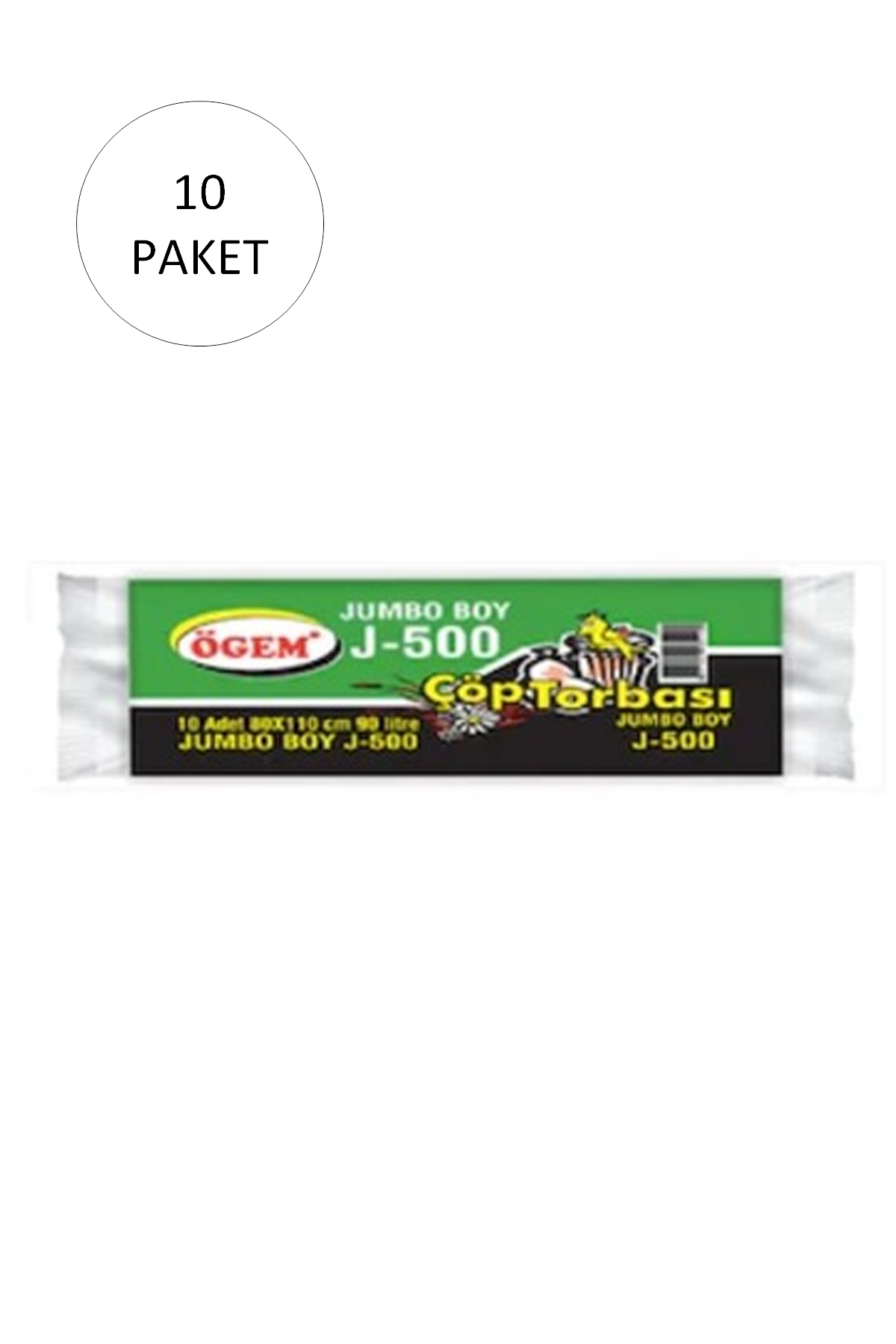 J-500 Jumbo Boy Çöp Torbası 80 x 110 cm 10 Lu Rulo x 10 Paket = 1