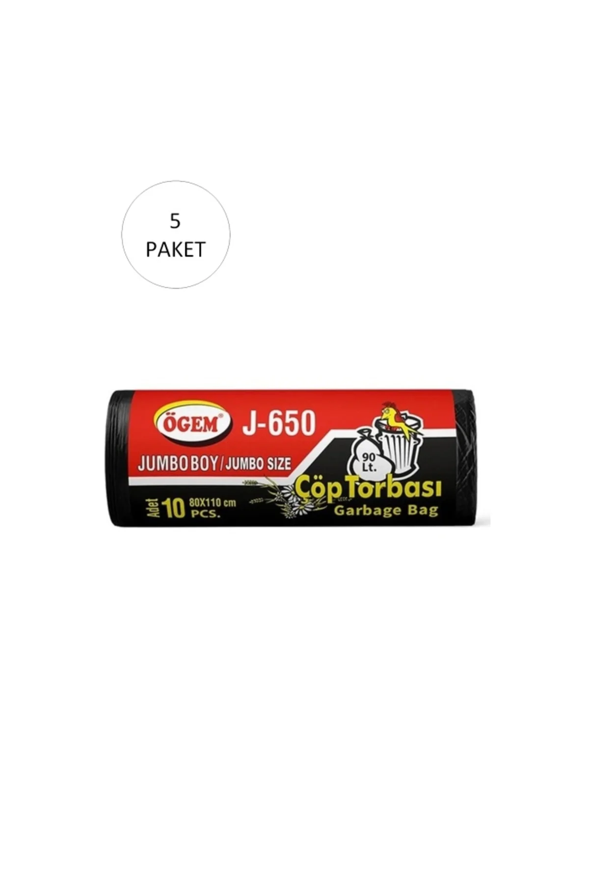 J-650 Jumbo Boy Çöp Torbası 80 x 110 cm 10 Lu Rulo x 5 Paket = 50