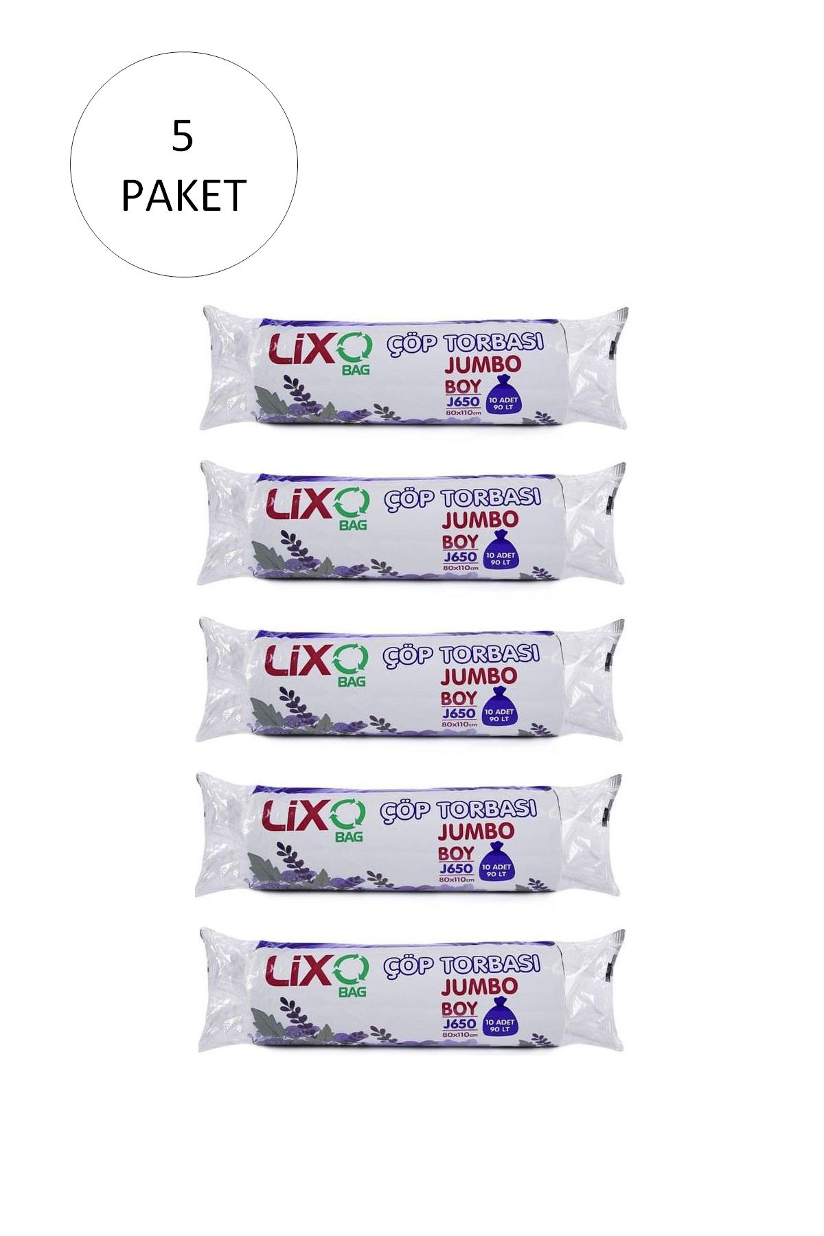 Fly Bazaar J-650 Jumbo Boy Çöp Torbası 80 X 110 Cm 10 Lu Rulo 5 Paket = 50