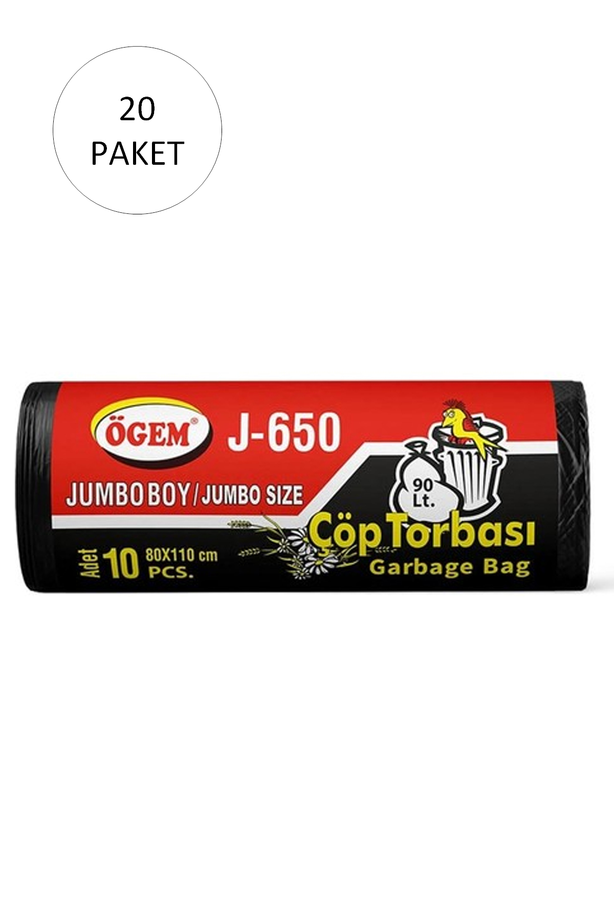 J-650 Jumbo Boy Çöp Torbası 80 x 110 cm 10 Lu Rulo x 20 Paket = 2