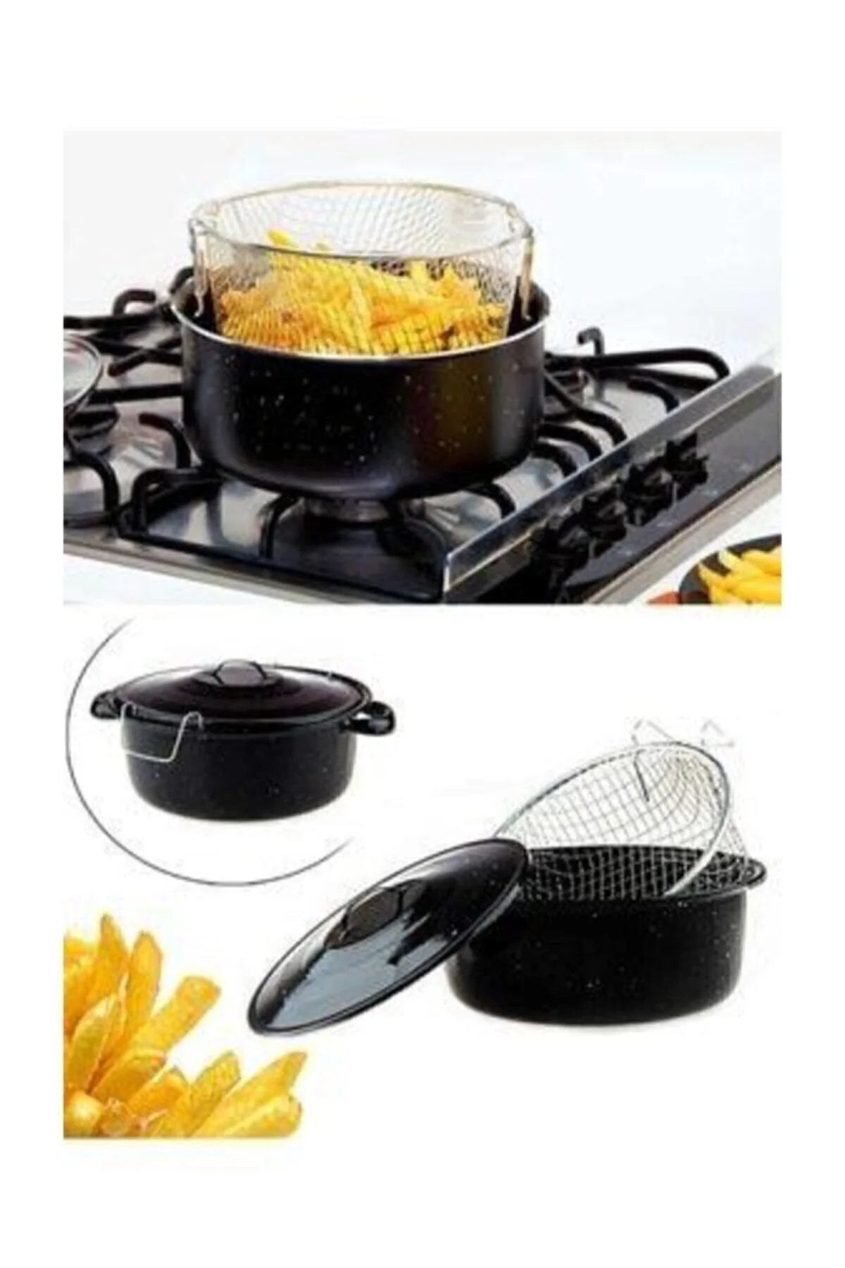 J50 Sosis Patates Kabak Patlıcan Kızartma Tenceresi Fritöz Emaye 