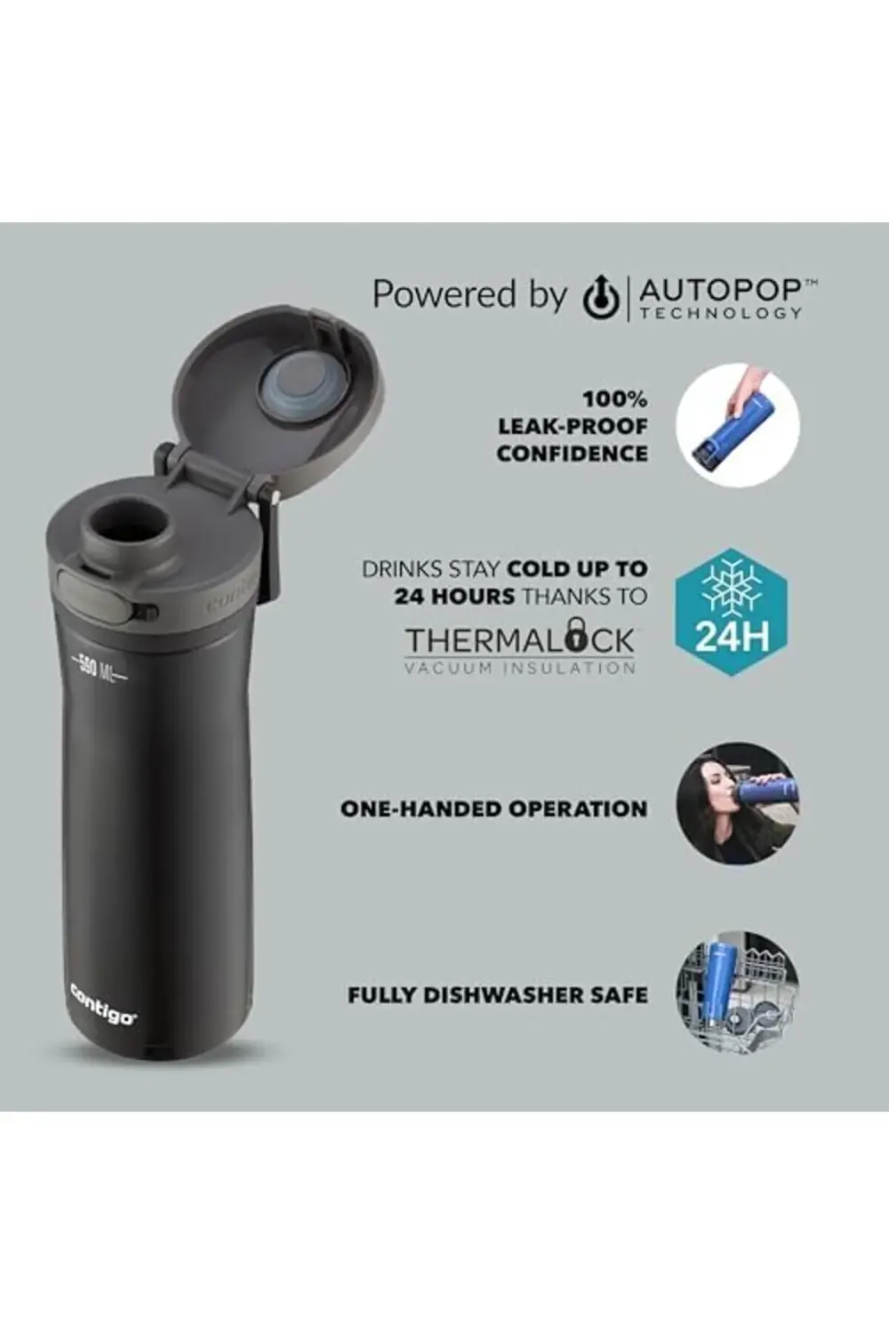 Jackson Autopop Soğuk Su Termosu 590 mL Siyah 395519