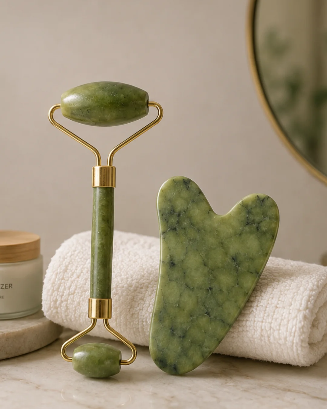 Jade Roller ve Gua Sha Taşı Yüz Bakım Masaj Seti Jade Roller ve Gua Sha Taşı Yüz Bakım Masaj Seti