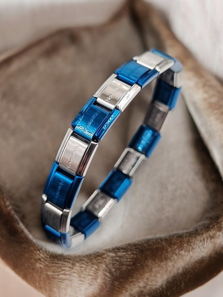 Jade'm Gold  Çelik İtalyan Charm Mavi Gümüş Renk Bileklik