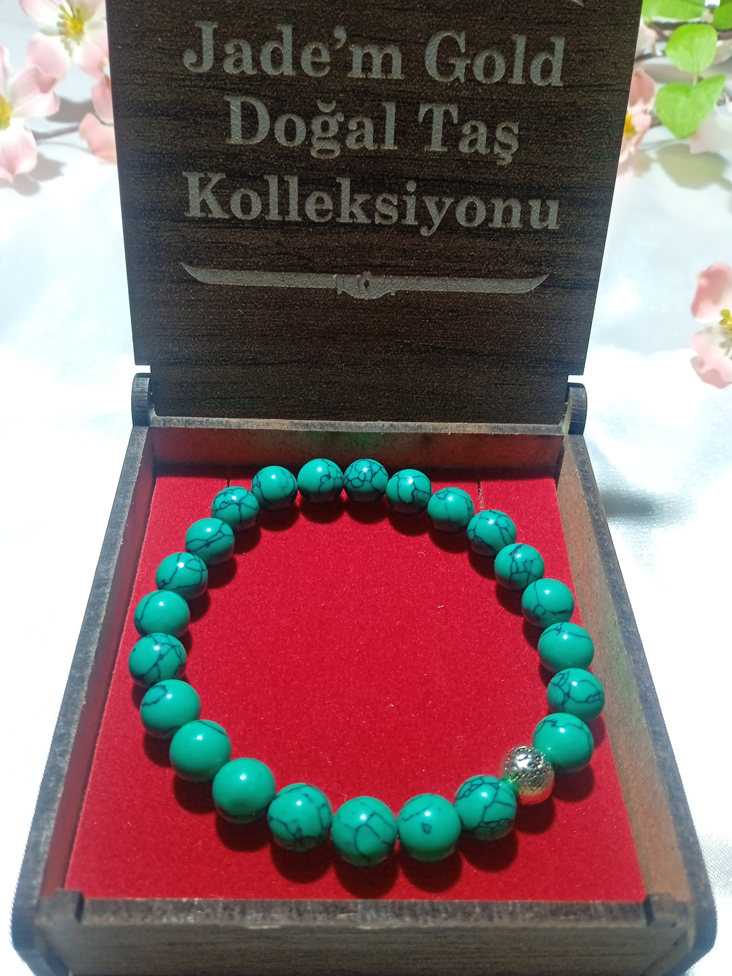 Jade'm Gold  Firüze Doğaltaş Bileklik