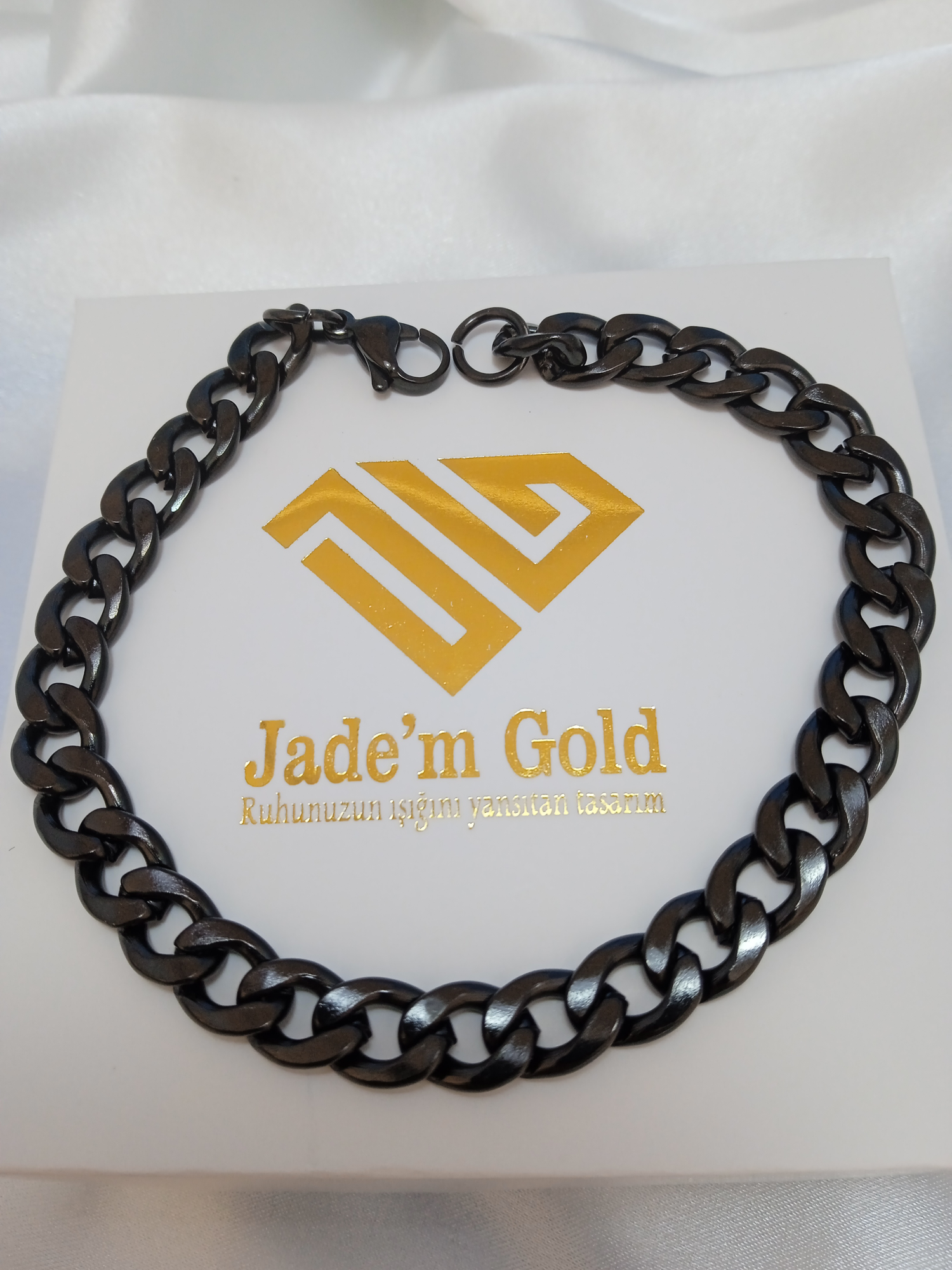 Jade'm Gold Jadem Gold Paslanmaz Çelik Siyah Zincir Erkek Bileklik