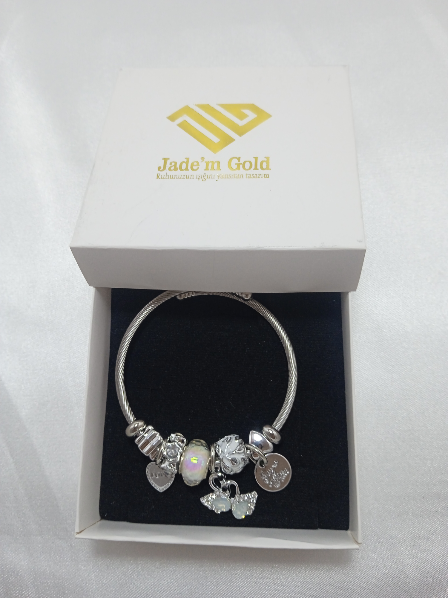 Jade'm Gold Jadem Gold Paslanmaz Çelik Kuğu Charmli Bilekli