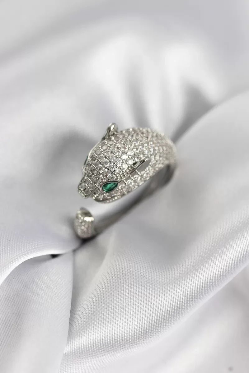 Jaguar Model Gümüş Renk Zirkon Taşlı Kadın Yüzük - Lisinya