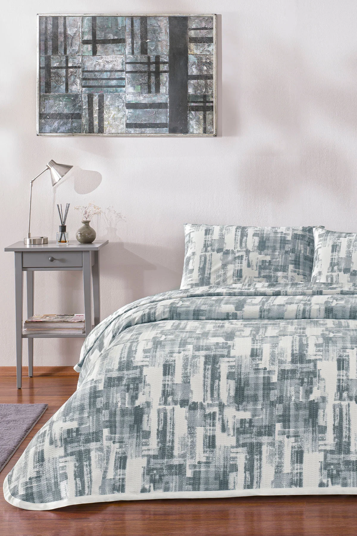 Jamie Gri Çift Kişilik Pamuklu Pike Takımı