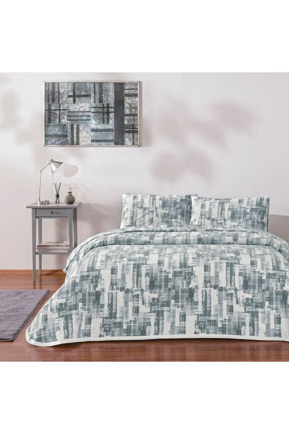 Jamie Gri Çift Kişilik Pamuklu Pike Takımı