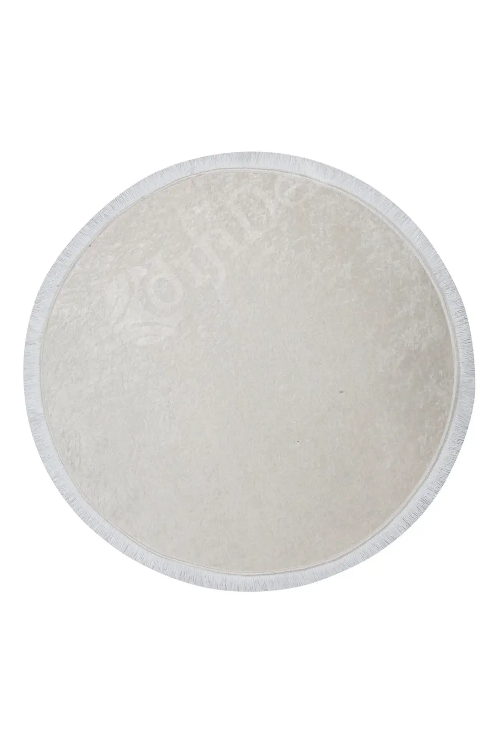 Janjanlı Yuvarlak Halı Açık Krem Banyo Halısı Saçaklı 80x80