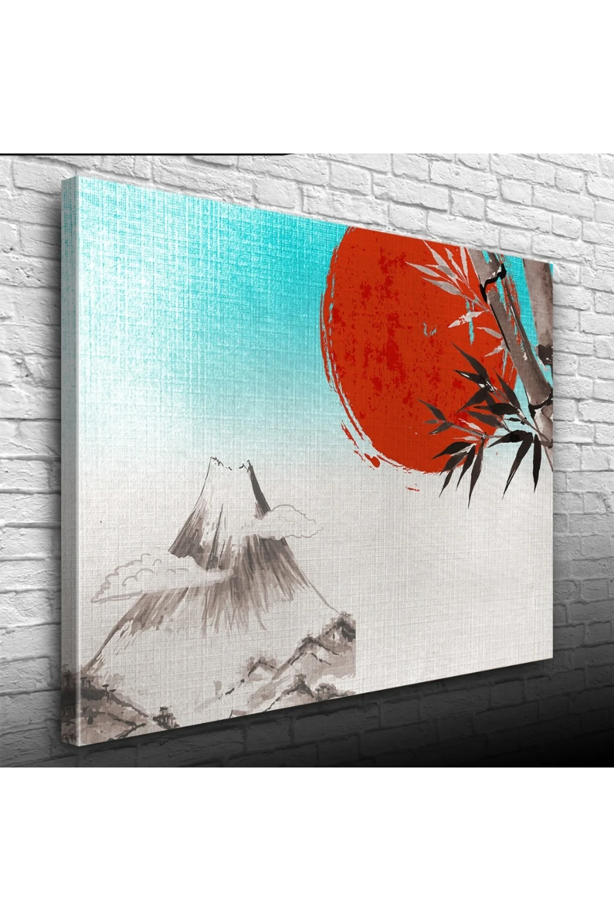 Japon Bayrağı ve Karlı Dağlar Yağlıboya Kanvas Tablo 50 x 70