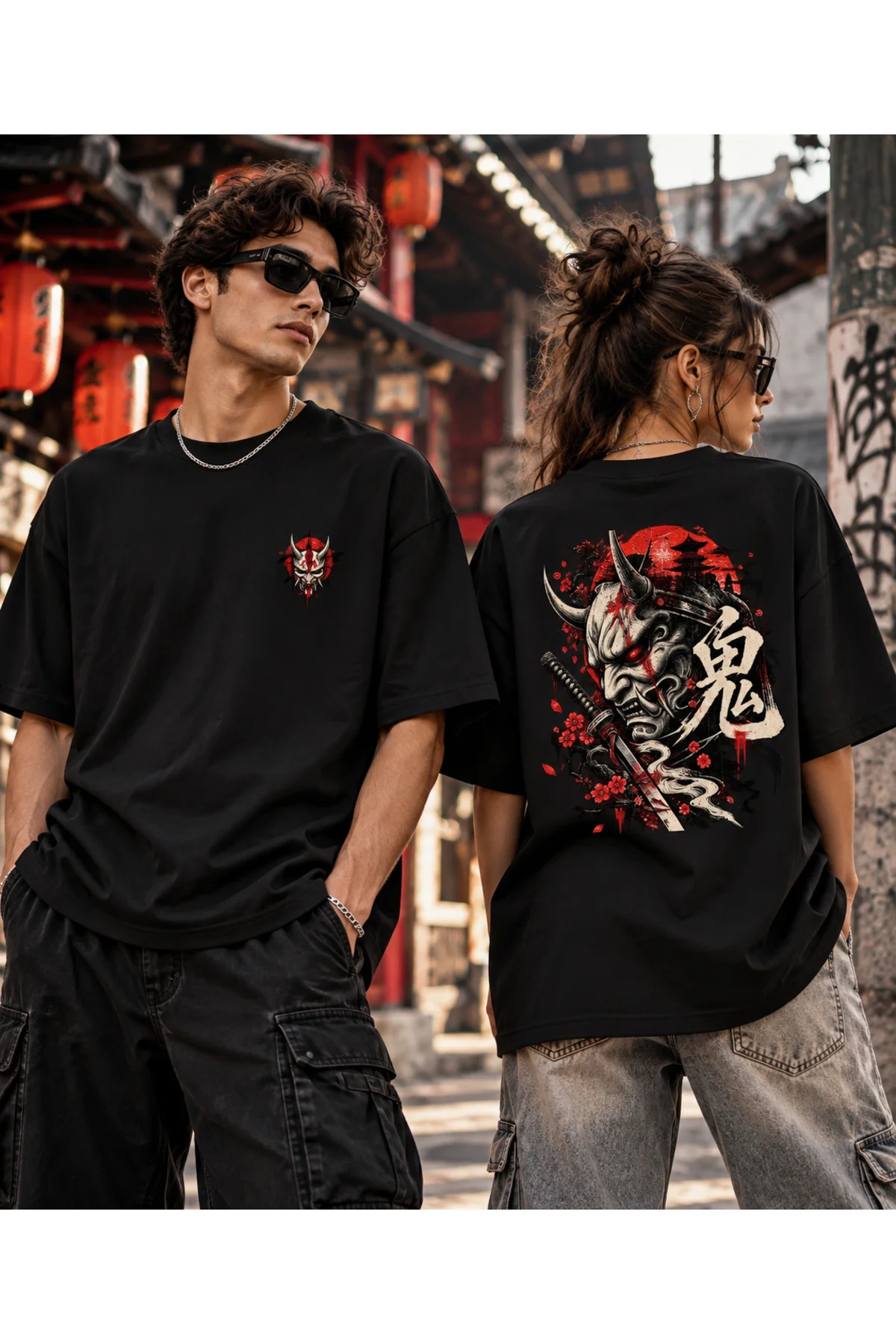 Japonese Oni Mask Baskılı Oversize Unisex T-Shirt – Samurai Streetwear Grafik Tişört Japonese Oni Mask Baskılı Oversize Unisex T-Shirt – Samurai Streetwear Grafik Tişört