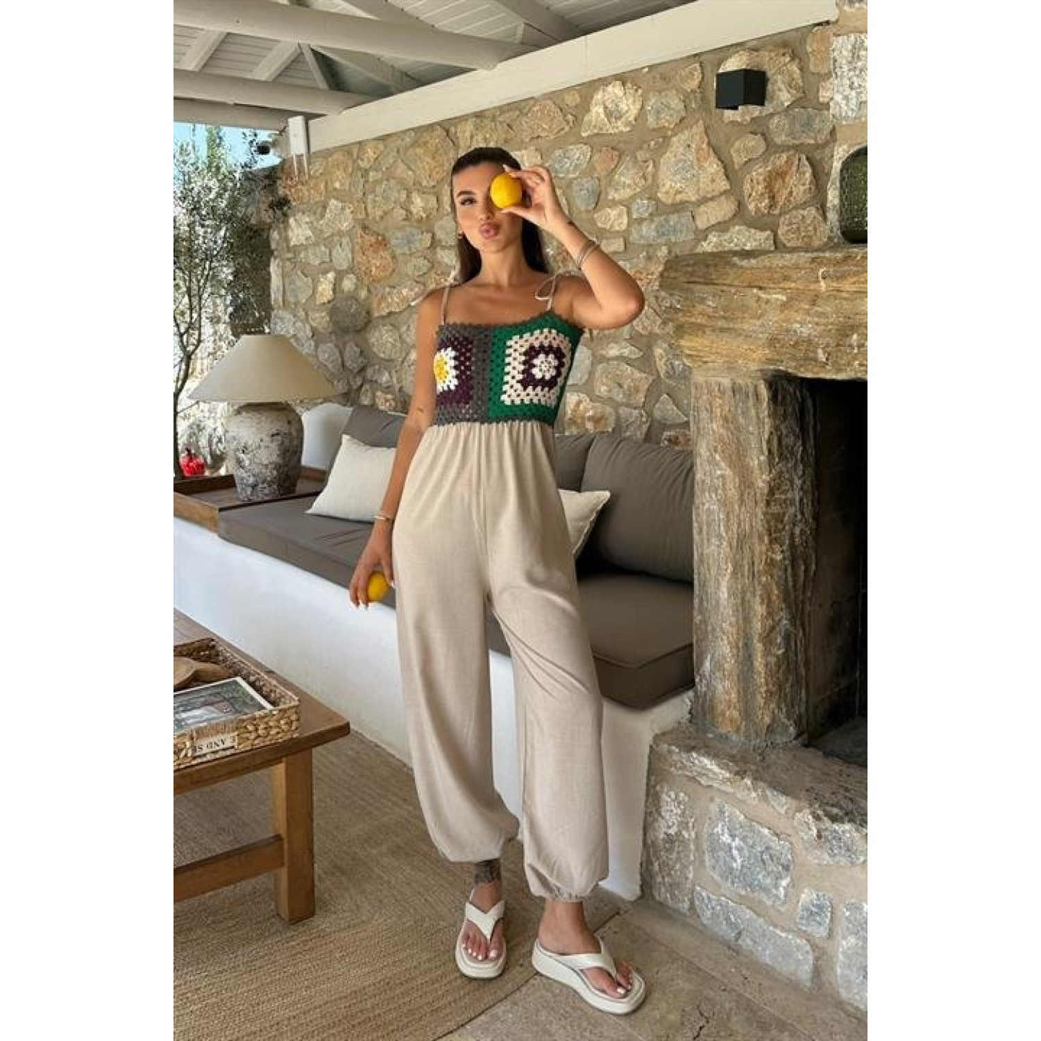 Jasmin Süzüneli Keten Tulum -