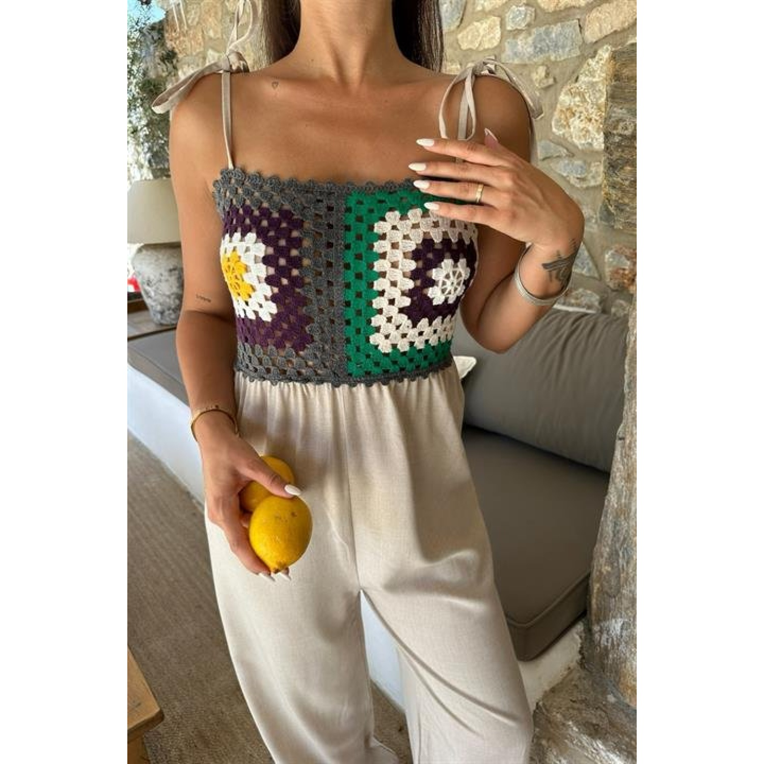 Jasmin Süzüneli Keten Tulum -