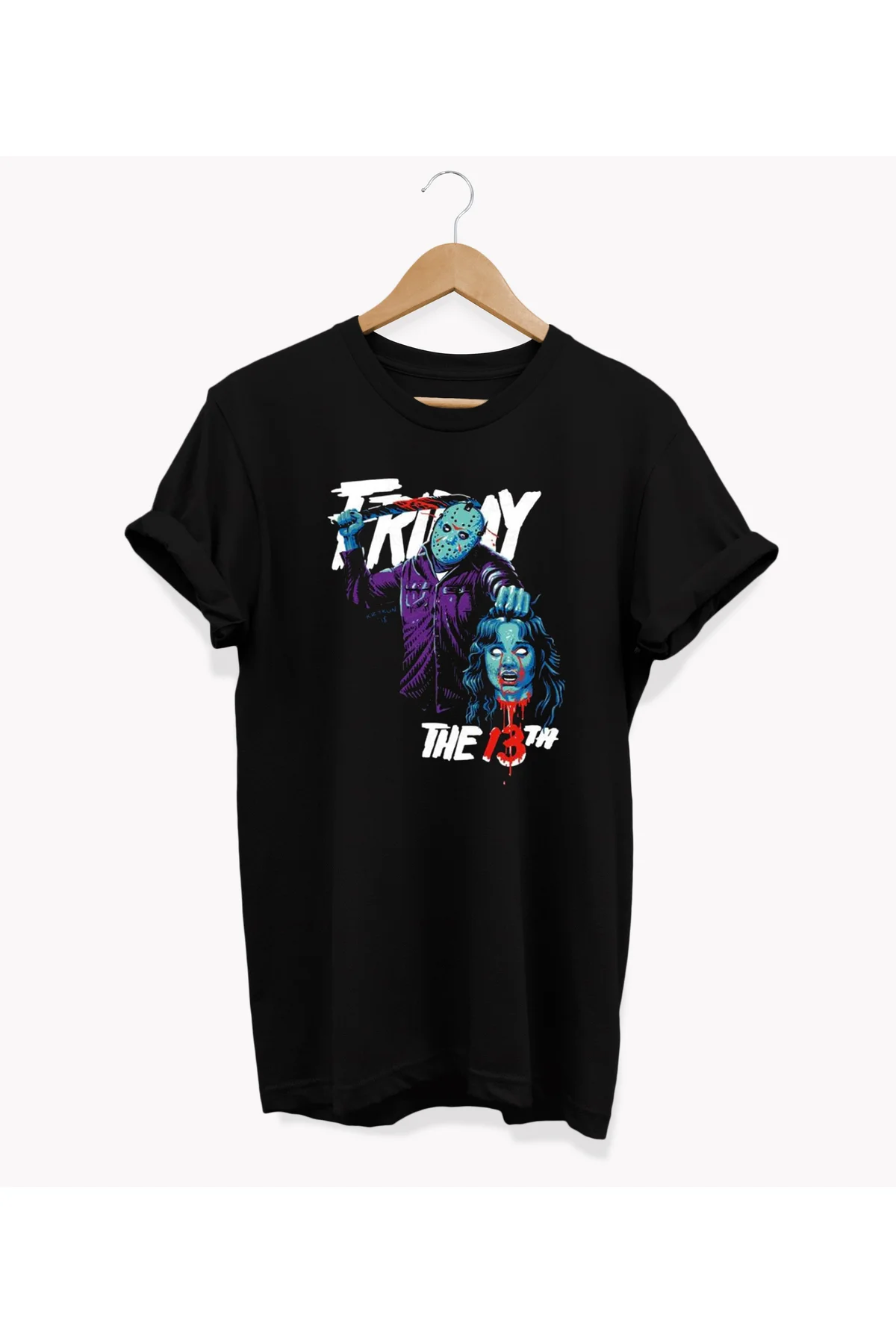 , Jason Baskılı, %100 Pamuk, Bisiklet Yaka, Oversize T-shirt, Büyük Beden Tişört